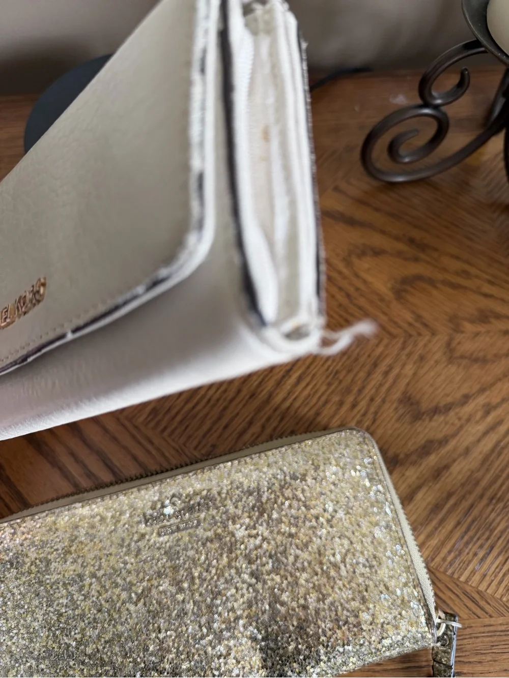 Kate Spade & Michael Kors Wallet set glitter storybook and  white leather fair